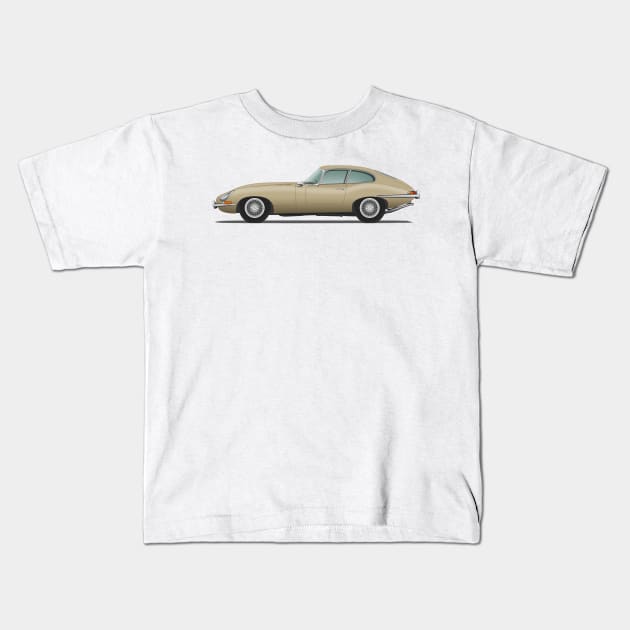 Jaguar E Type Fixed Head Coupe Golden Sand Kids T-Shirt by SteveHClark